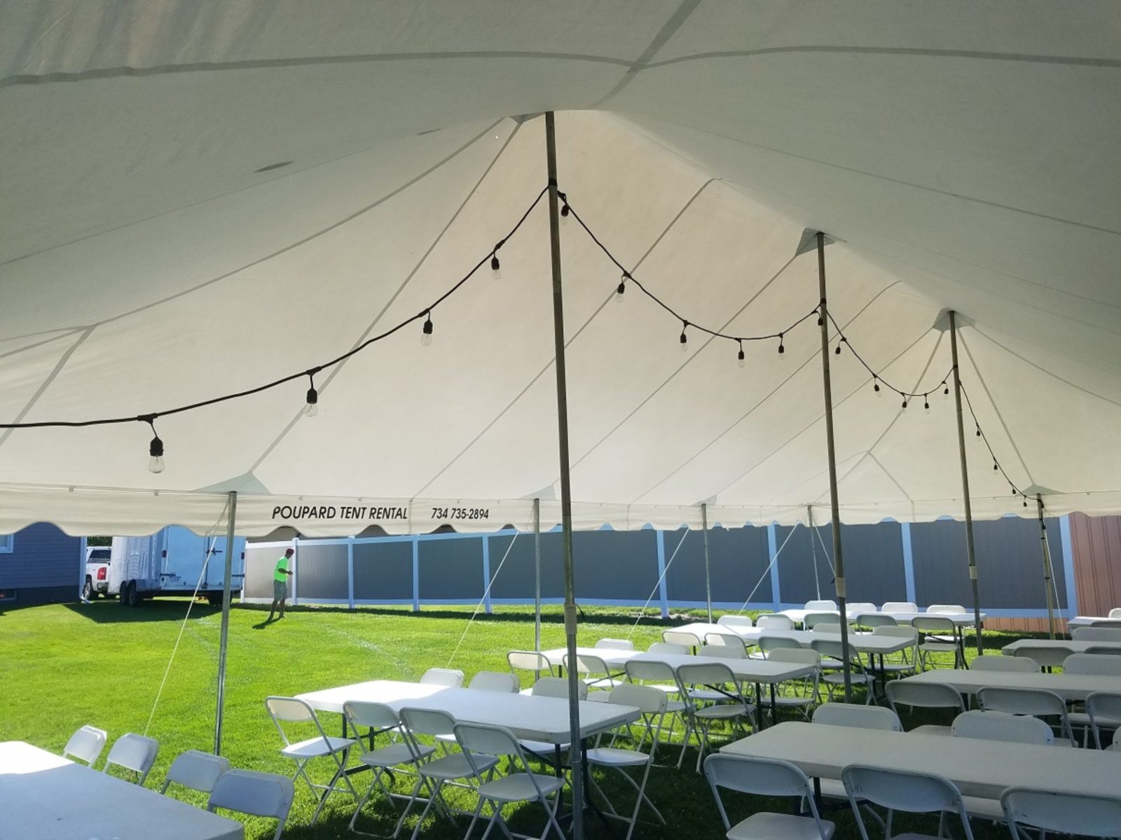 Poupard Tent Rental Monroe, MI. Ice Tables, Tent Lighting, Sidewalls